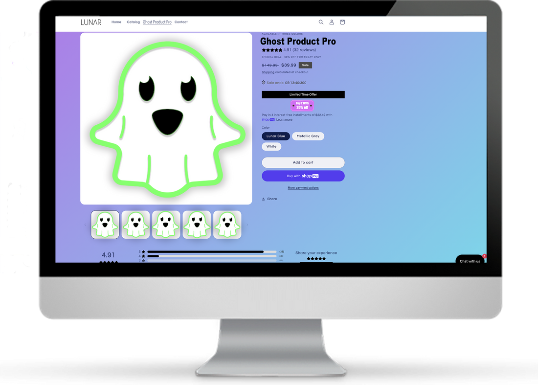 what is ghost commerce and how does it work. a ghost commerce website page that shows ghost products as an example for ghost promoters to use to sell in the ghost commerce program